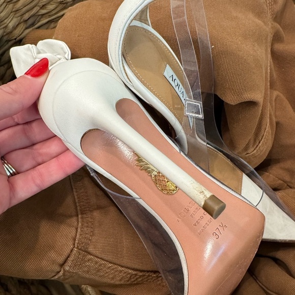 Aquazzura White Bridal Transparent PVC and Leather Bow Tie Pumps Heels Size 37.5 - Picture 3 of 7